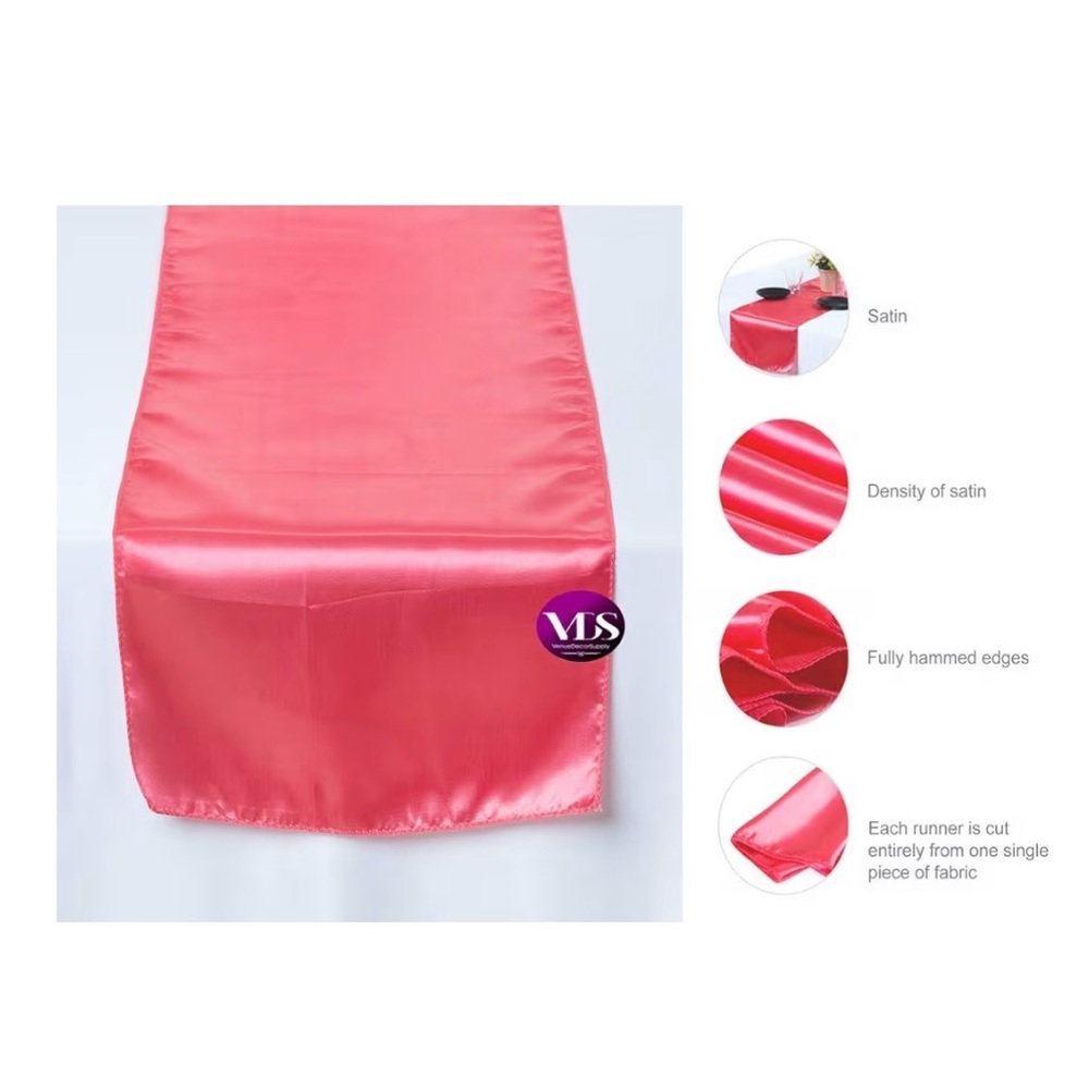 Satin Table Runner in Vibrant Dopamine Coral